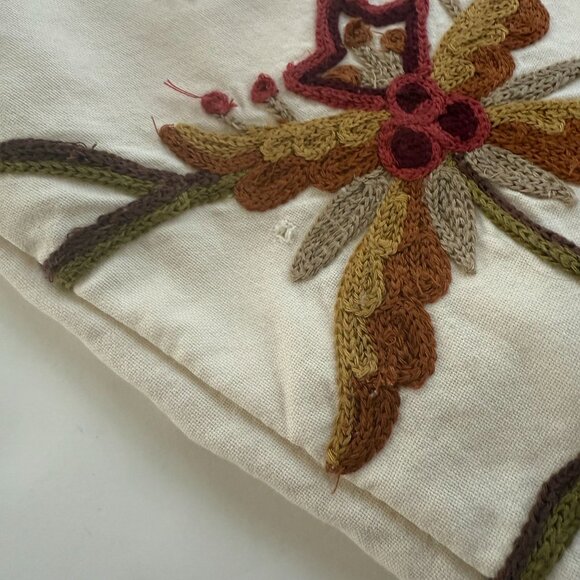 Pottery Barn Embroidered Floral Pillow Covers 23.5" x 23.5" Cotton Linen Beige - Picture 9 of 9